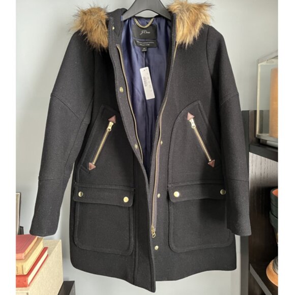 NWT J. Crew Chateau Parka Wool Peacoat (Black) 0P - Picture 6 of 12